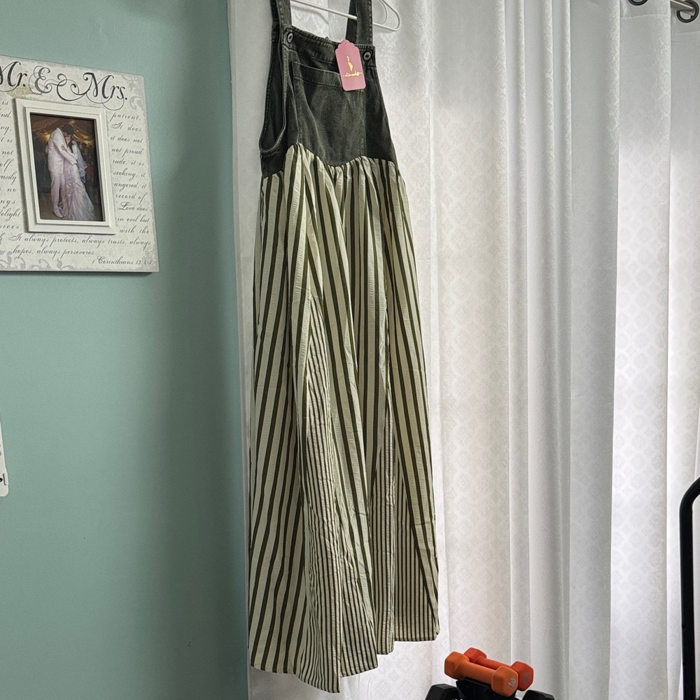 Oh So Modest Striped Maxi Dress With Olive Jean Top